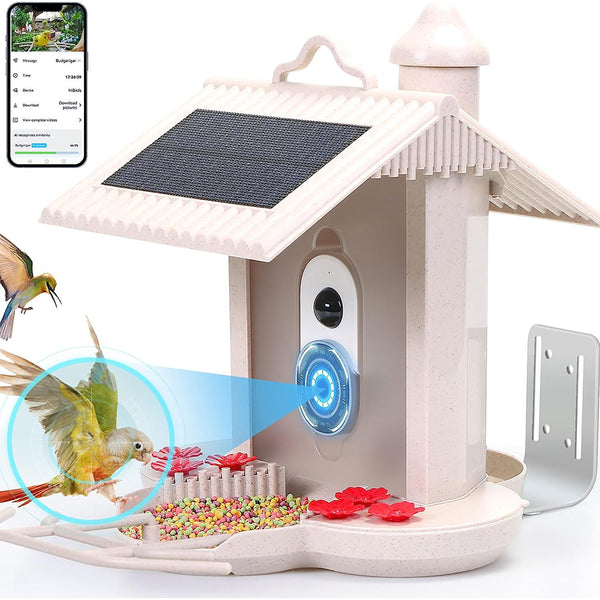 Mangiatoia per uccelli con fotocamera e riconoscimento uccelli AI per il giardino - Con cella solare integrata