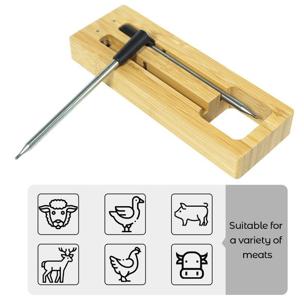 Kachen a Fritten Thermometer - WIFI mat Fritten APP - Repeater suergt fir eng laang Distanz tëscht dem Handy - Uewen, Grill oder Pan.