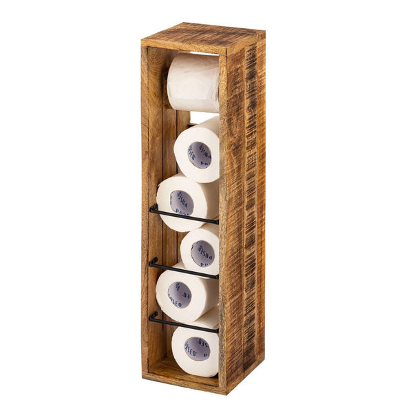 Toiletrolhouder hout 17x17cm - Toiletrolhouder gemaakt van vierkant mangohout