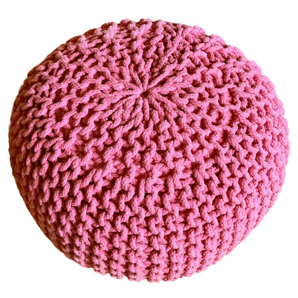 Pufe com diâmetro 55 cm (rosa) - Banco/almofada de chão em malha - Malha grossa com aspecto extra alto altura 37 cm