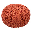 Pouf with diameter 55 cm (Orange red) - Knit stool/floor cushion - Coarse knit look extra high height 37 cm