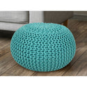 Poef diameter 55 cm gebreide kruk (mintgroen) - Poef/vloerkussen - Grof gebreide look extra hoog hoogte 37 cm