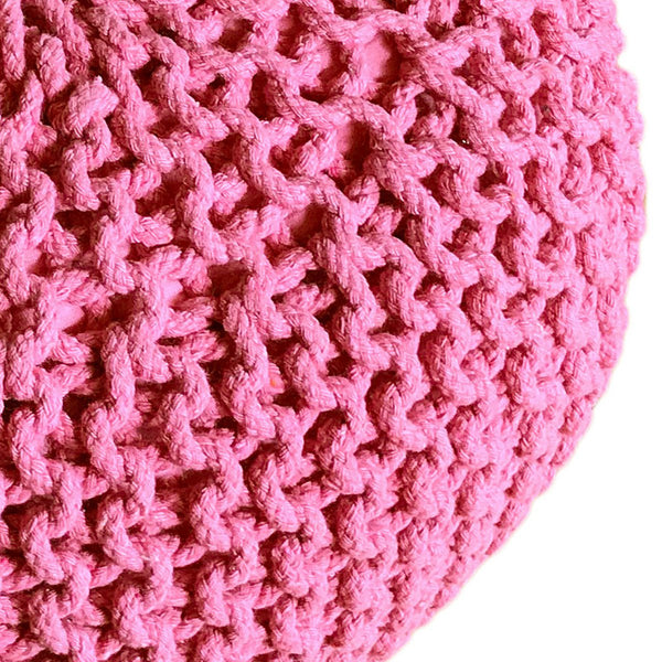Pufe com diâmetro 55 cm (rosa) - Banco/almofada de chão em malha - Malha grossa com aspecto extra alto altura 37 cm