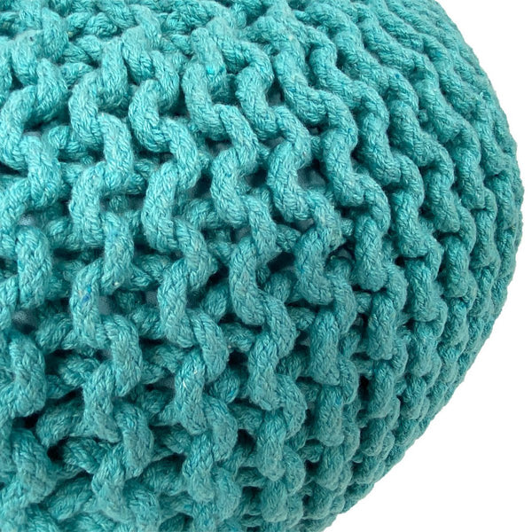 Poef diameter 55 cm gebreide kruk (mintgroen) - Poef/vloerkussen - Grof gebreide look extra hoog hoogte 37 cm