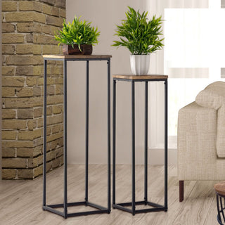 Ensemble colonnes de fleurs - Tabouret de fleurs Support pour plantes carré Pérou - L 25 et 20 H 78 et 67 cm