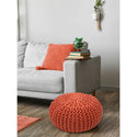Puf o průměru 55 cm (oranžově červená) - Pletený taburet/polštář - Vzhled hrubého úpletu extra vysoká výška 37 cm