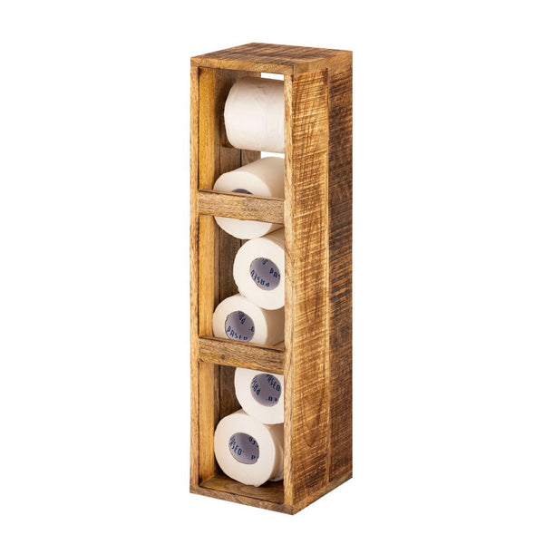 Toiletpapirholder træ 17x17cm - Toiletrulleholder lavet af firkantet mangotræ