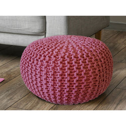 Poef met diameter 55 cm (roze) - Gebreide kruk/vloerkussen - Grof gebreide look extra hoge hoogte 37 cm