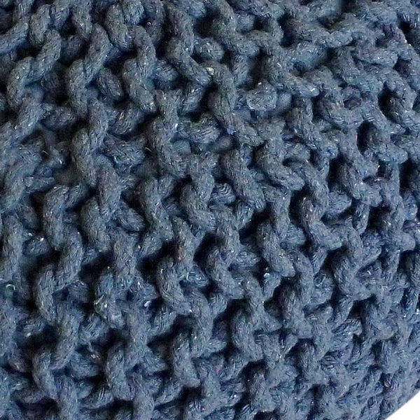 Pouf de diamètre 55 cm (Bleu gris) - Tabouret/coussin de sol en tricot - aspect tricot grossier très haut hauteur 37 cm