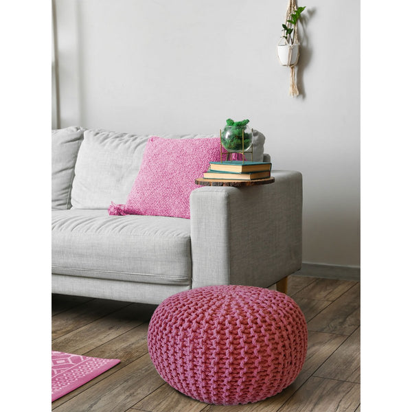 Pouf o průměru 55 cm (růžový) - Pletený taburet/polštář - Vzhled hrubého úpletu extra vysoká výška 37 cm