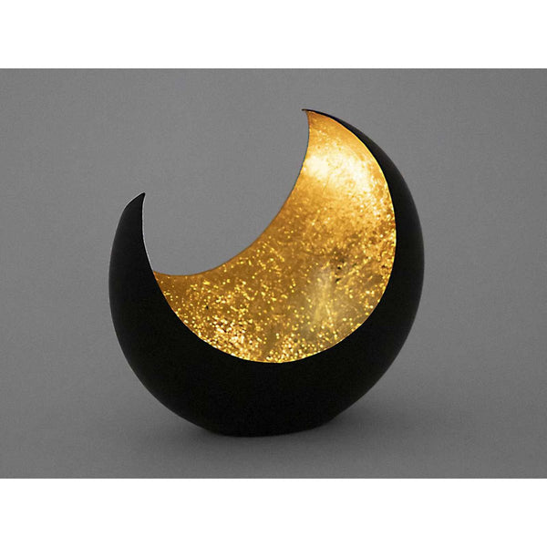 Fyrfadsstage - lysestage udført som måne/segl form sort mat forgyldt indvendig
