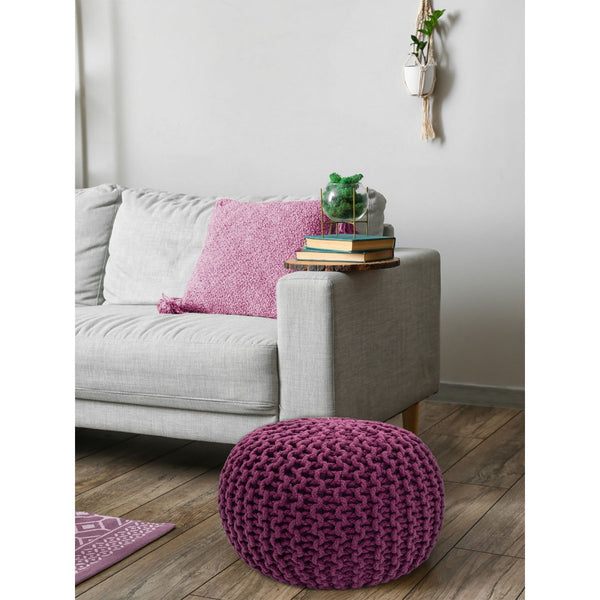 Puff Ø 55 cm stickad pall puff golvkudde grovstickad look extra hög höjd 37 cm