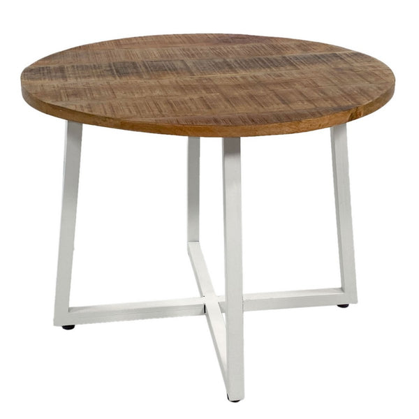 Konferenční stolek - Kulatý stolek do obývacího pokoje 60 cm - Odkládací stolek Cannes černý kovový rám, bílá nebo starostříbrná