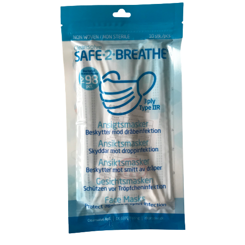 Safe2Breathe - Mondstuk - gezichtsmaskers - 3 lagen type IIR - CE gemarkeerd - Verpakking van 10