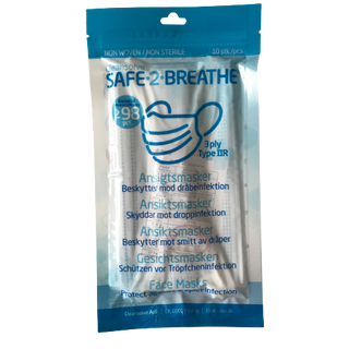 Safe2Breathe - Embout buccal - masques faciaux - 3 couches type IIR - Marquage CE - Paquet de 10