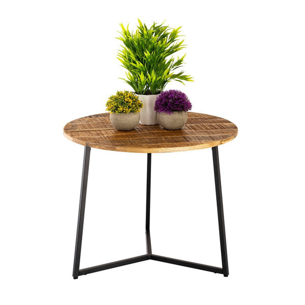 Mesa de centro redonda de madera maciza diámetro 56cm. Mesa de centro, mesa auxiliar La Palma con estructura de metal en negro