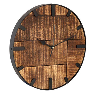 Wandklok hout diameter 30 cm. Woonkamerklok modern rond van hout vintage stil. Gemaakt van mangohout.