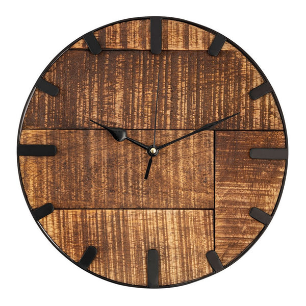 Horloge murale en bois diamètre 30 cm. Horloge de salon ronde moderne en bois vintage silencieuse. Fabriqué en bois de manguier.