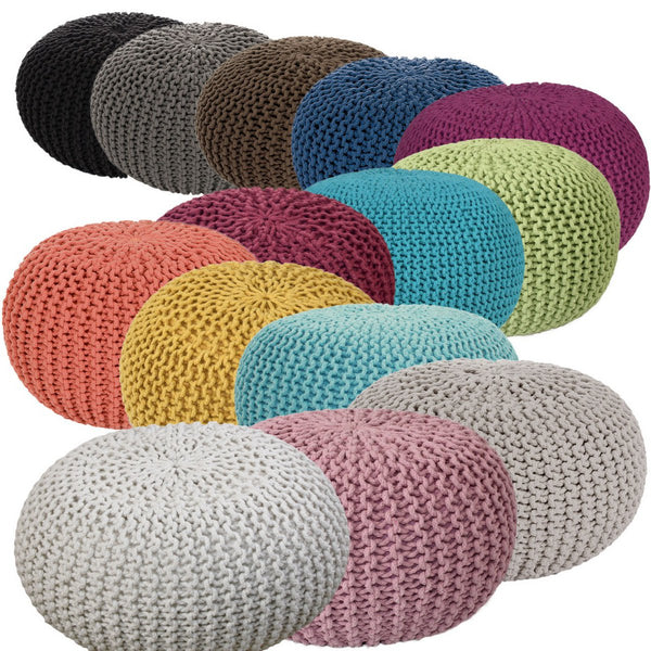 Puf Ø 55 cm taburet tricot puf perna podea aspect grosier tricot inaltime foarte mare 37 cm